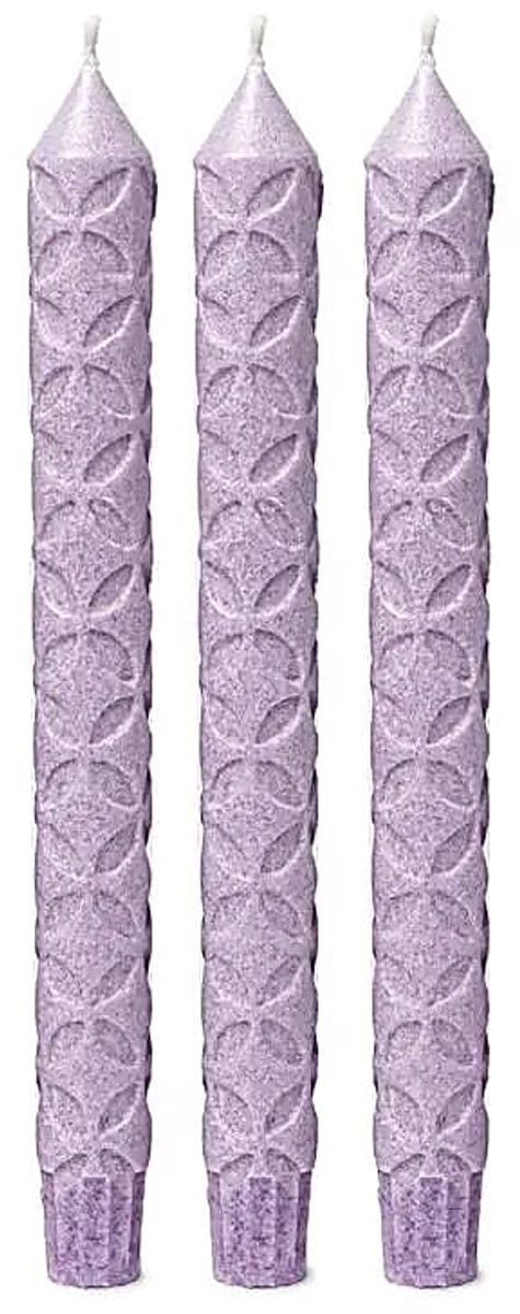 Dinerkaars Bloem des Levens motief stearine paars- 3 stuks - 23 cm x 2.2 cm