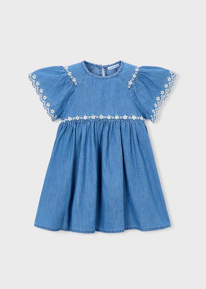 Mayoral - Embroidered dress Medium - Blauw - Maat 134