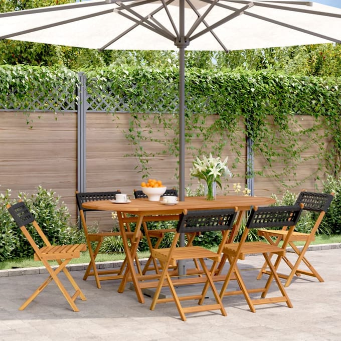 vidaXL - Opklapbare - stoelen, - 6 - stuks, - zwart, - van - polyrotan - en - massief - hout.