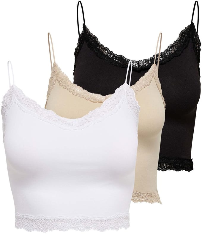 ONLY T-shirt ONLVICKY LACE SEAMLESS CROPPED TOP 3P Set van 3