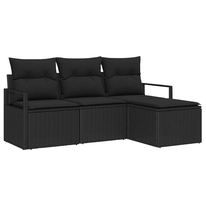 vidaXL Bankstel 4 st Zwart poly rattan