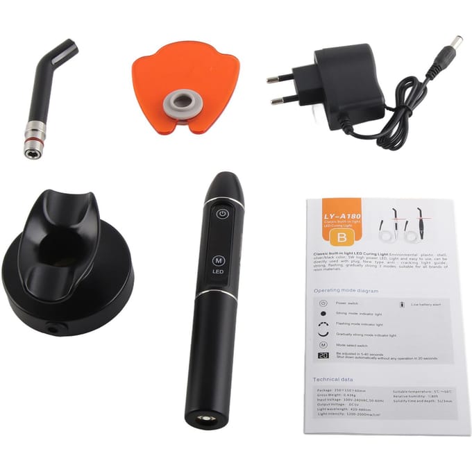 Draadloze Snoerloze LED Tandheelkundige Uithardingsmachine Licht Lamp Zwart  - zwart