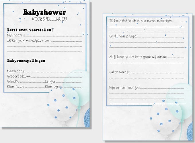 2x20 leuke Babyshowerkaarten | Spelletje invulkaarten (A5 formaat) 2x20Babyshower08