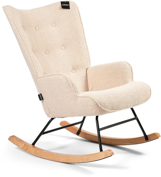 Aemely® Schommelstoel 'Mama' - Beige Teddy, Blank Hout