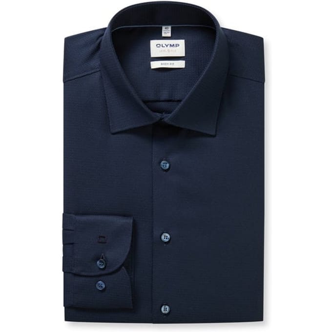 OLYMP Level 5 body fit overhemd - mouwlengte 7 - structuur - marine blauw