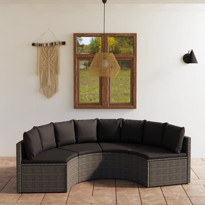 vidaXL - 4-delige - Loungeset - met - kussens - poly - rattan - grijs