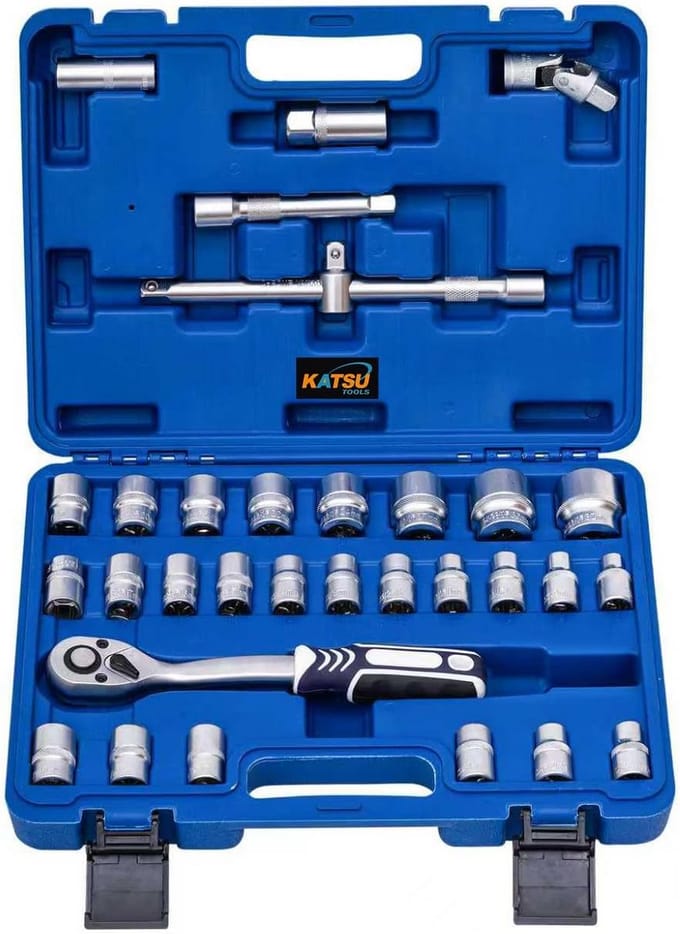 32-delige 1/2" Steckdoppenset met Ratel en Bougiesleutels - Metrisch 8-32mm