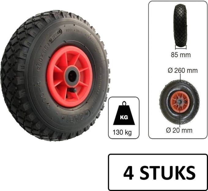 Tarsus Reservewielen - Luchtbanden - 260 mm - Rood - Set van 4