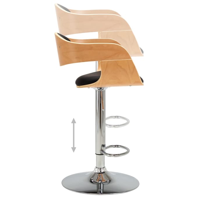 vidaXL - Barkruk - gebogen - hout - en - kunstleer - zwart