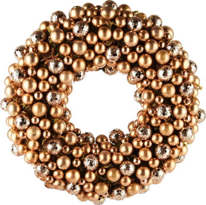 Dekoratief | Krans m/kerstballetjes, goud, pvc, 21x21x5cm | A245534