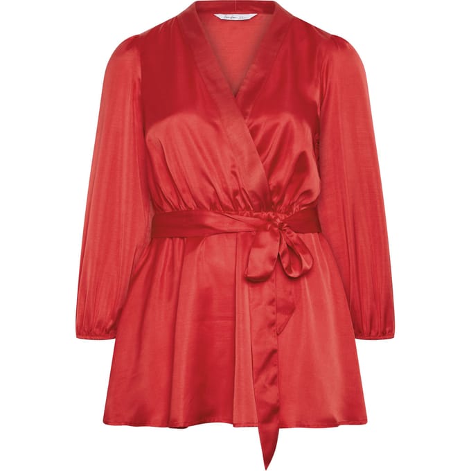Yours London Rode Satijnen Overslagblouse Size 48