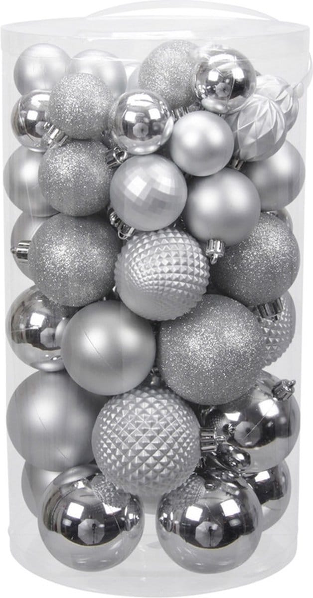 Othmar Decorations Kerstballen - 60x st - zilver - 4 tot 7 cm - kunststof - kerstversiering