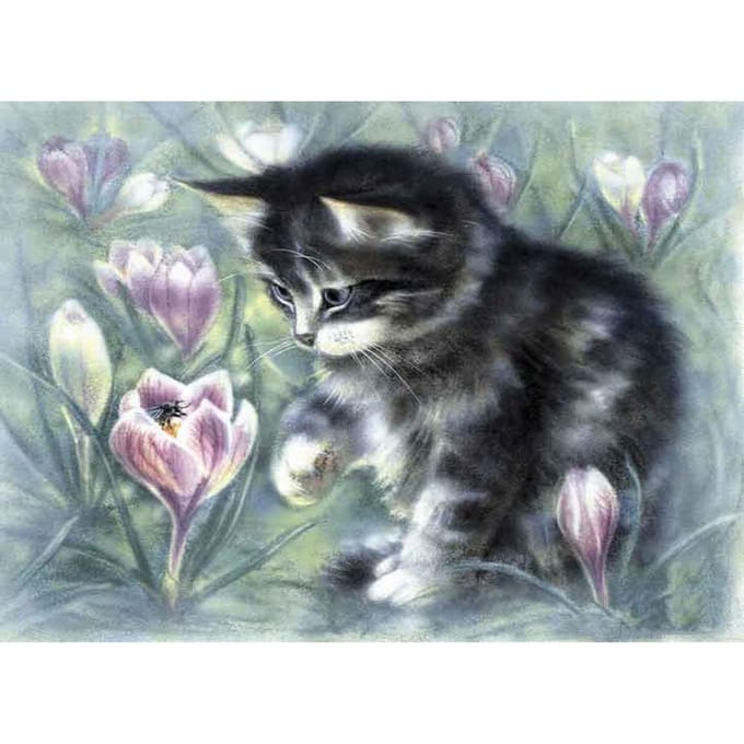 Peinture diamant 5D chat et fleur, broderie, point de croix, strass, mosaïque 20X30CM black