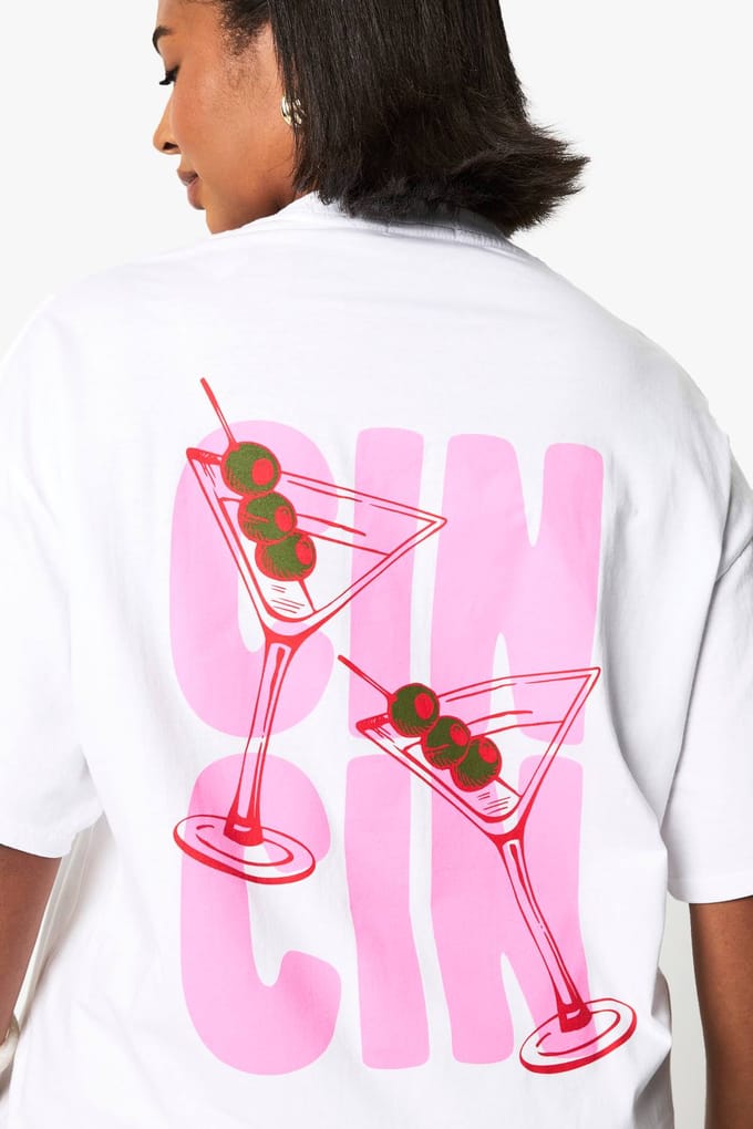 boohoo Dames PLUS CIN CIN OVERGROOTE T-SHIRT | Wit | Maat: 44