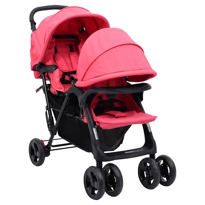 vidaXL - Tweelingkinderwagen - tandem - staal - rood