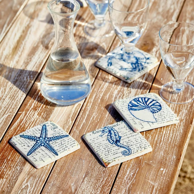 LOBERON Onderzetter set van 4 Faune Marine blauw/beige