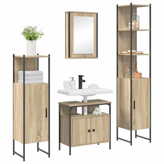vidaXL - Badkamermeubel - Set - 4 - st - Sonoma - Eik - 33 - x - 33 - x - 185,5 - cm
