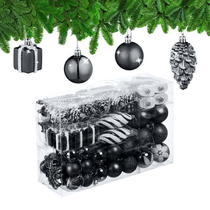 kerstballen - set van 72 - plastic - onbreekbaar - hartjes - sokjes - zwart