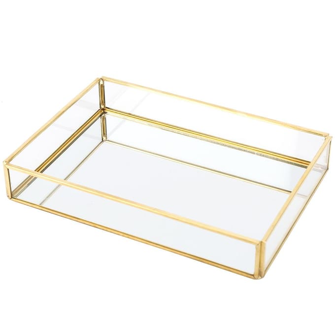 Vintage Metalen Glas Opbergdoos Gouden Dienblad Sieraden Cosmetica Displaydozen Rectangular medium