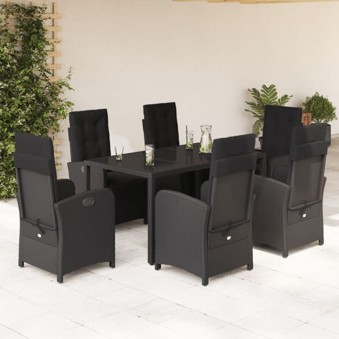 vidaXL - 7-delige - Tuinset - met - kussens - poly - rattan - zwart