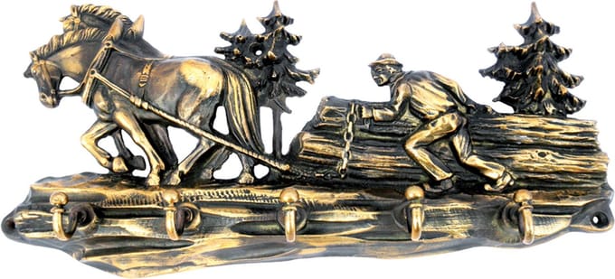 Messing wandhaak - bosbouw, 5 haken