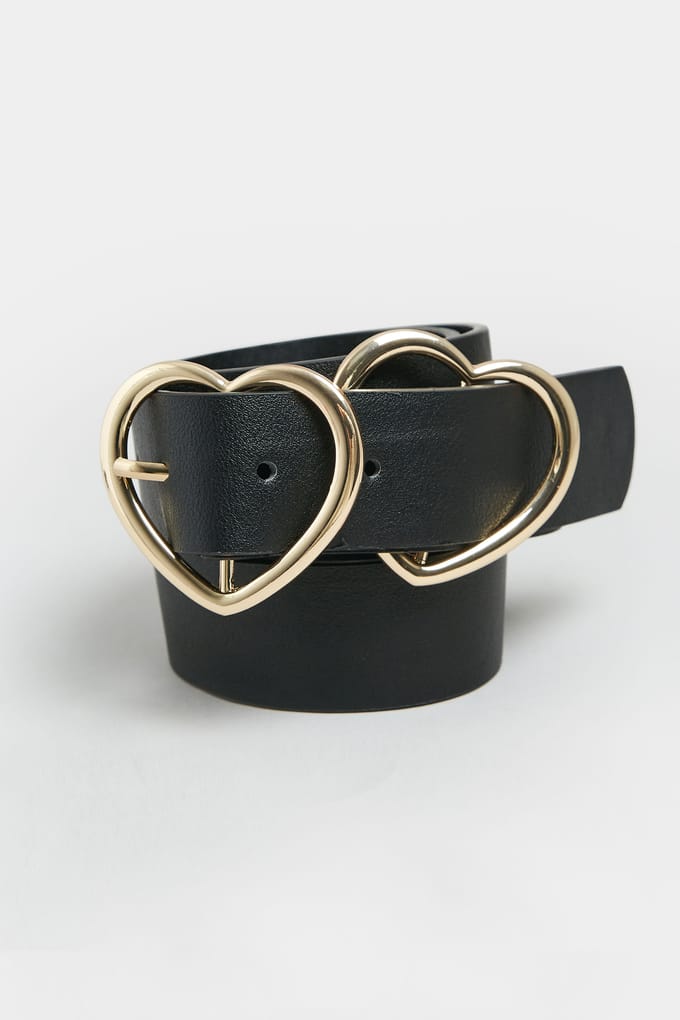 Yours Riem Met Hartjesgesp In Zwart/Goudsize 56-60