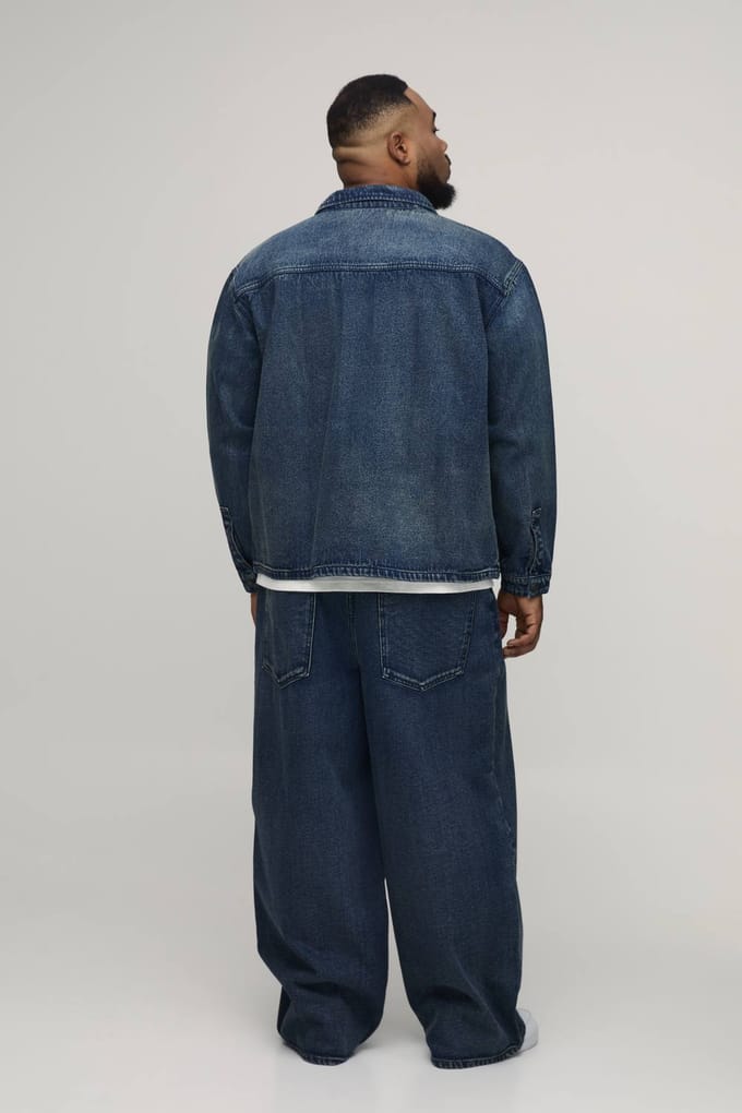 Plus Extreme Gewassen Oversized Denim Overhemd | Washed Blue | Size 2XL