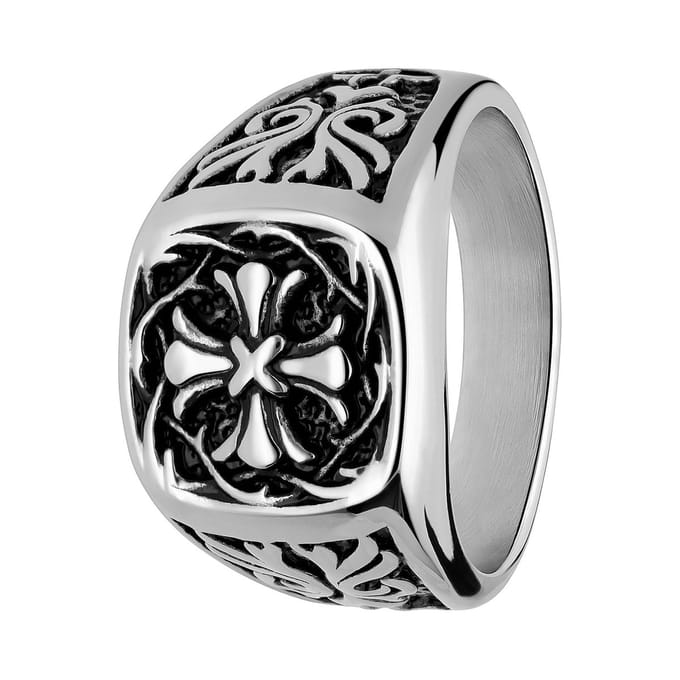 Lucardi Heren Stalen ring met kruis - Ring - Staal - Zilver - 22 / 69 mm