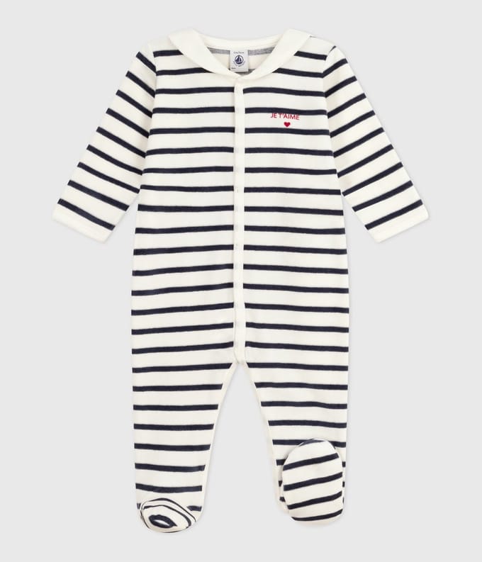 Petit Bateau Fluwelen babypyjama met streepjesprint Unisex Boxpak - Wit