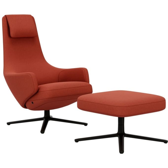 Vitra - Repos Fauteuil & Ottoman - basic dark gepoedercoat - Cosy 2 roestoranje - Zithoogte 40 cm