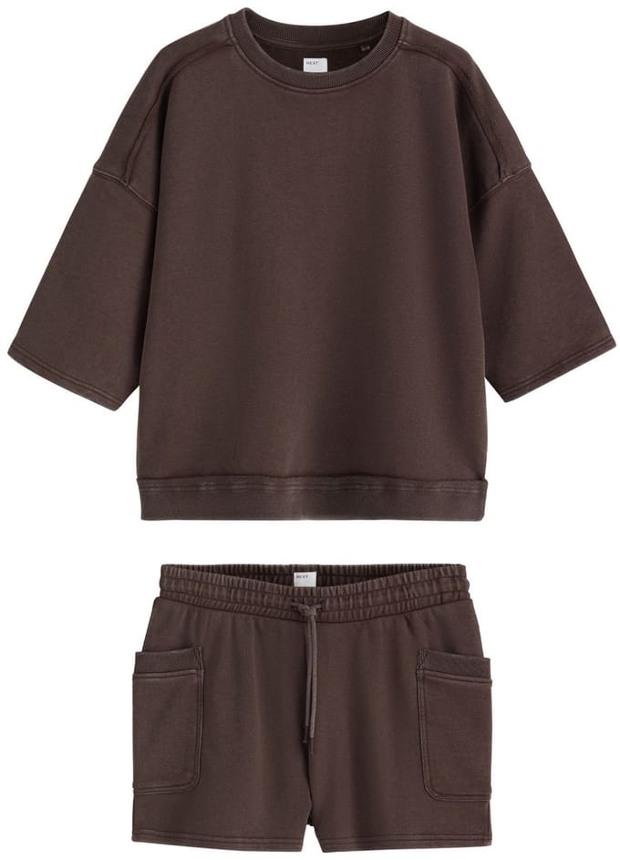 Next - Dames - Set met sweatshirt en korte broek voor thuis - Bruin