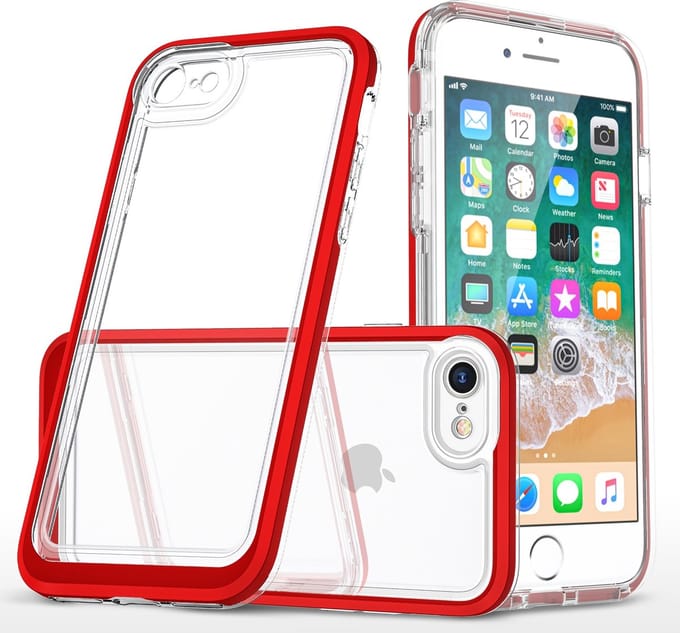 Bumper case Hoesje Geschikt voor iPhone 7 plus / 8 plus Hoesje shockproof – Rood / Transparant