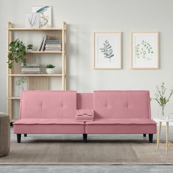 vidaXL - Slaapbank - met - bekerhouders - fluweel - roze