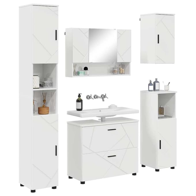 vidaXL - Badkamermeubel - Set - 5 - st - Hoogglans - wit - 35 - x - 30 - x - 192 - cm
