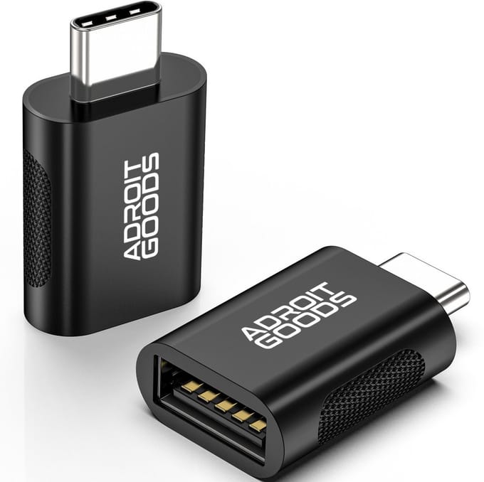 AdroitGoods 2x USB-C naar USB-A Adapter - USB 3.1 - Converter - Aluminium Zwart - Siliconen Grip