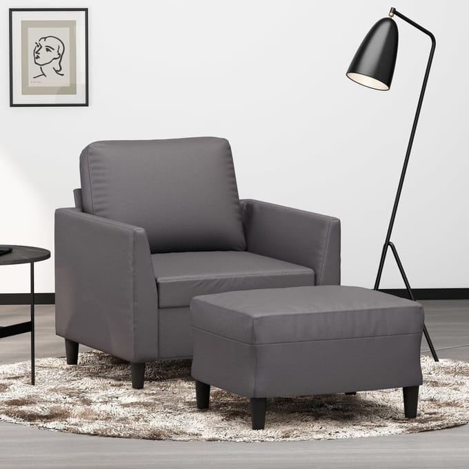 vidaXL - Fauteuil - met - voetenbank - 60 - cm - kunstleer - grijs