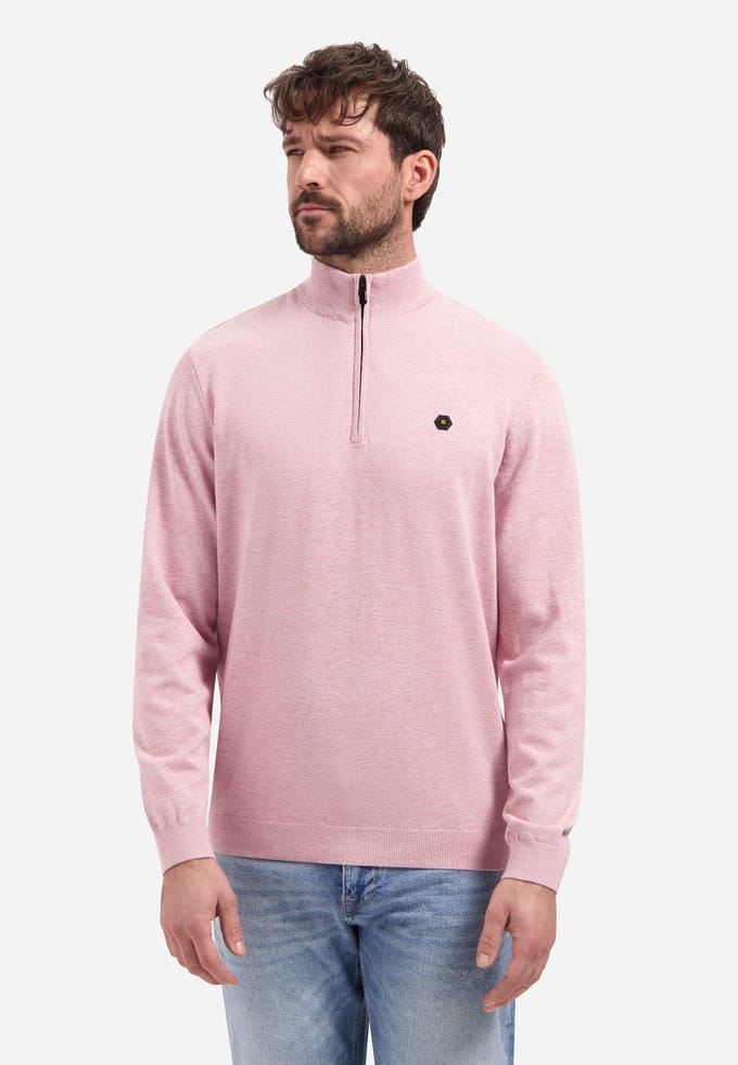 No Excess Half Zip Pullover Melange Light Mauve  XL