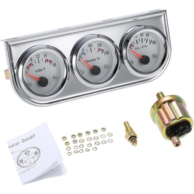 52MM oliedruk Fahrenheit watertemperatuurmeter voltmeter chroom 3 in 1 meterkit auto 2-T veelkleurig