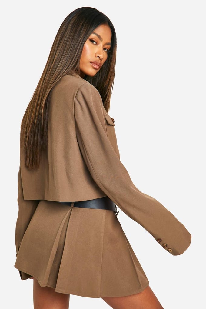 boohoo Dames Utility Mini-rok met riem en plooien | Kaki | Maat: 38