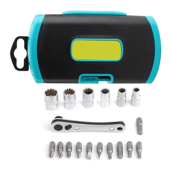 18 in 1 Mini 14in Ratelsleutel Schroevendraaier Bit Set Multifunctioneel Autoreparatiegereedschap black