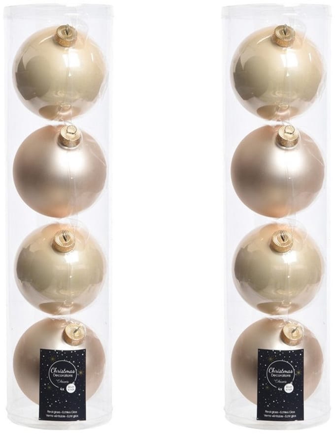 Decoris kerstballen - 8x st - licht champagne - D10 cm - glas - kerstversiering