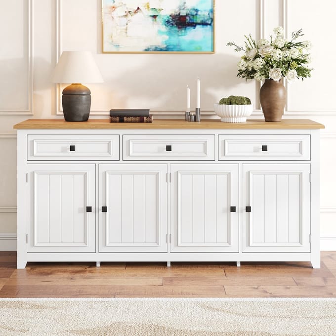 REDOM - Dressoir - 3 Laden En 4 Deuren - Modern - Woonkamer - MDF - Wit - 160 X 35 X 76 Cm