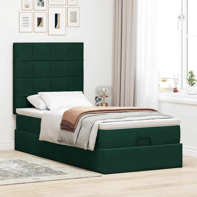 vidaXL Ottoman bed met matrassen 100x200cm fluweel donkergroen