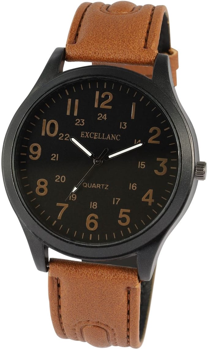 EXCELLANC Herenhorloge lederimitatie Mineralglas