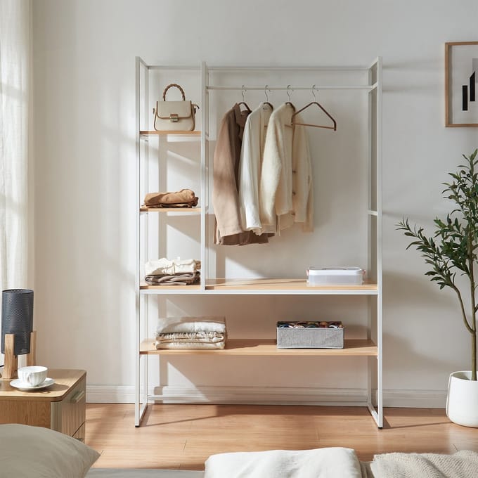 Kledingrek Horgau 180x120x40 cm wit en eikenkleurig [en.casa]