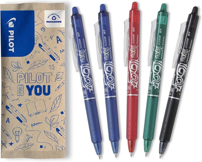 Uitwisbare Rollerpen Set van 5 - Blauw, Rood, Groen, Zwart