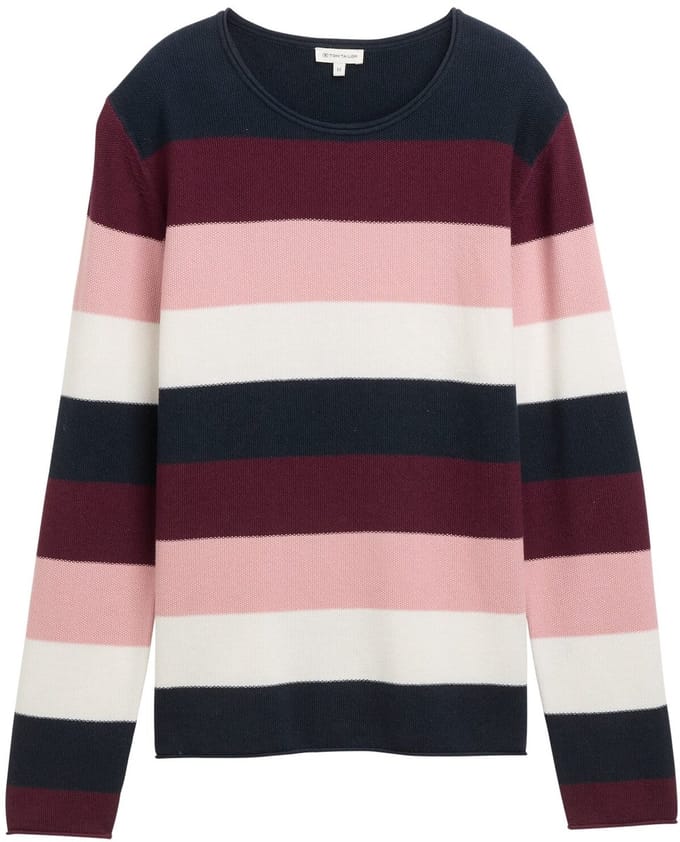 Tom Tailor - Gebreide trui met ronde hals - Maat S - big rose knit stripe