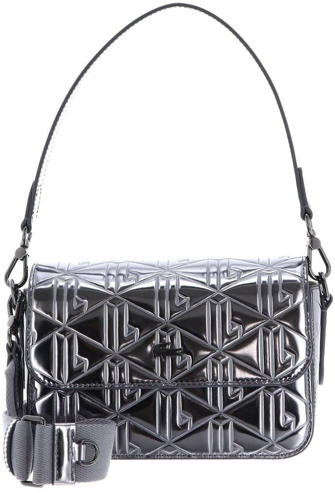 LACOSTE Leren schoudertas Flap Crossover Bag Shiny Dark Silver zilverkleurig