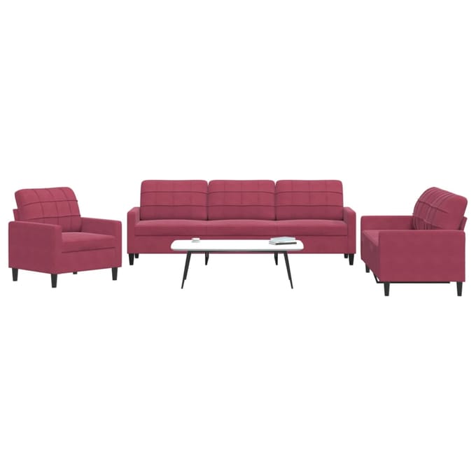 vidaXL - 3-delige - Loungeset - met - kussens - fluweel - wijnrood