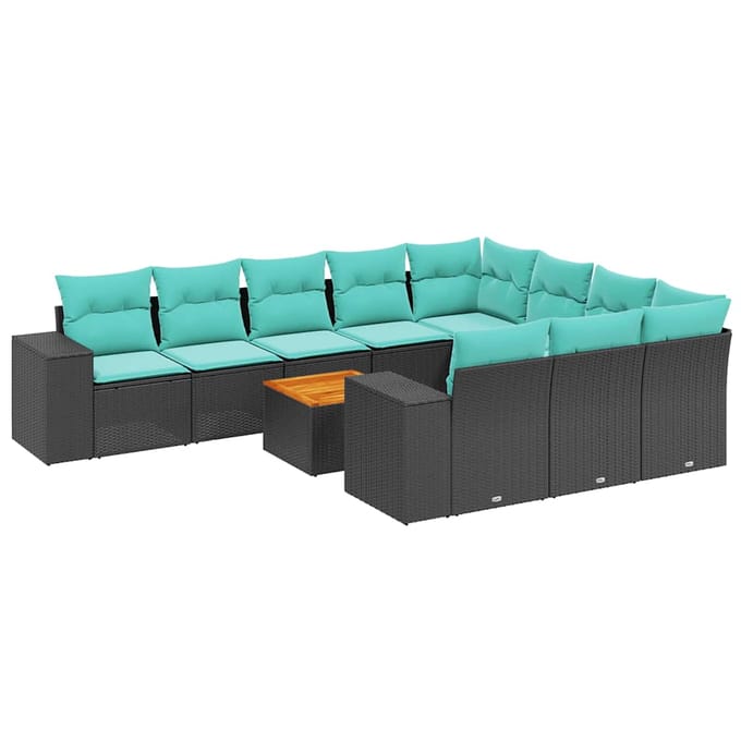 vidaXL - 11-delige - tuinbankset - met - kussens, - zwart - polyrotan